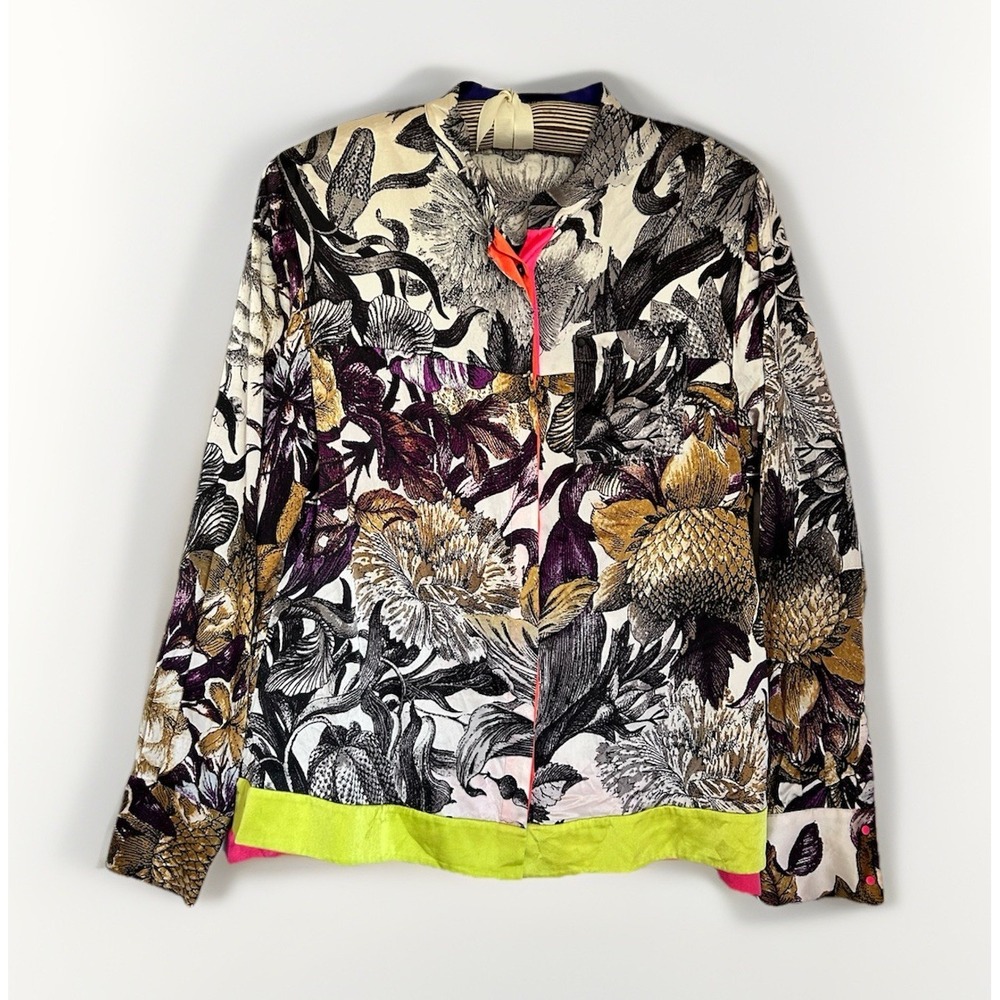 Elie Tahari Multicolor Print Silk Long Sleeve Blouse Resort Wear Button Up Sz L